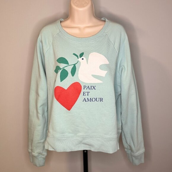 J Crew PAIX ET AMOUR DOVE HEART SWEATSHIRT COTTON TERRY - Size Medium - Picture 1 of 4